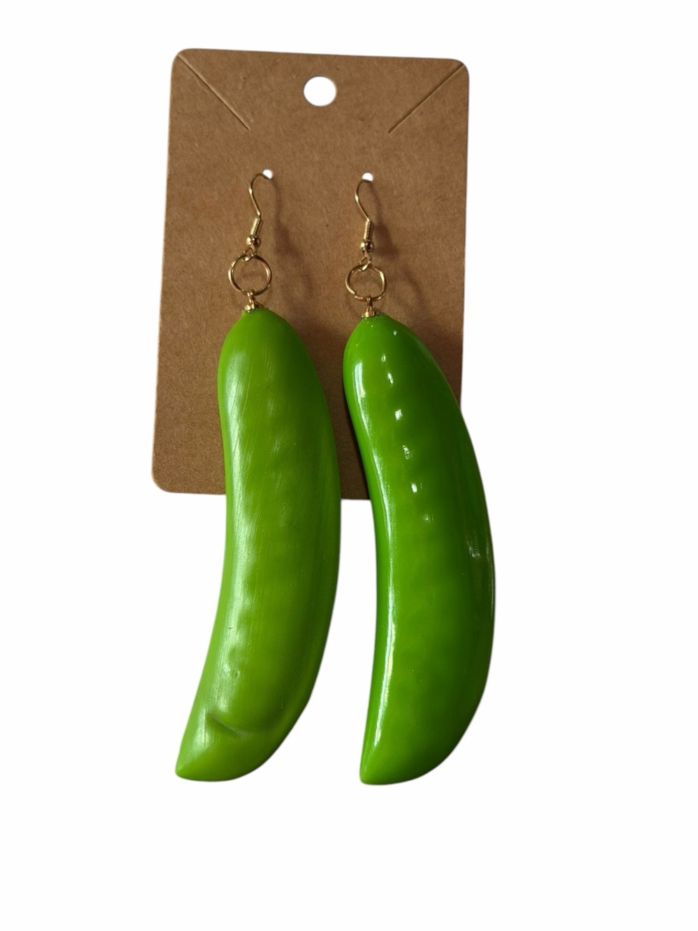 Green Novelty Pea Pod Drop Earrings - Unbranded